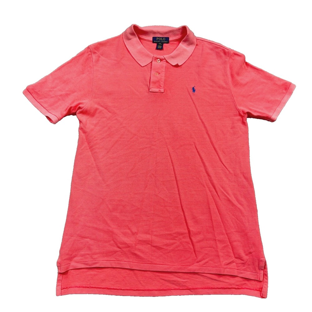 Polo Ralph Lauren Polo Shirt Boys XL Pink Faded Wash Blue Pony Mesh Knit Preppy